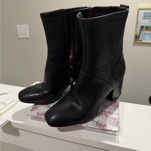 Franco Sarto Black Leather Ankle Booties with Block Heel